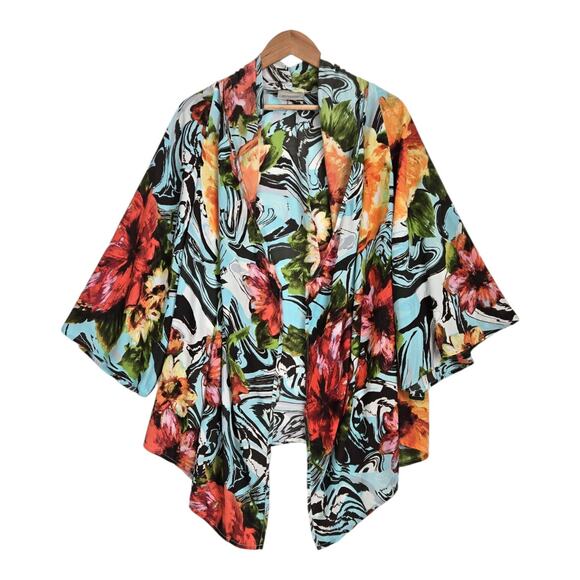 Avenue Floral Cardigan Sz 18/20 Multicolor Floral Draped Open Front 3/4 Sleeve - Picture 1 of 14